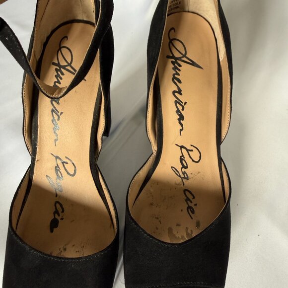 American Rag Reeta Platform Sandals Black Suede Block Heel Size 7M Ankle Strap - Picture 7 of 9